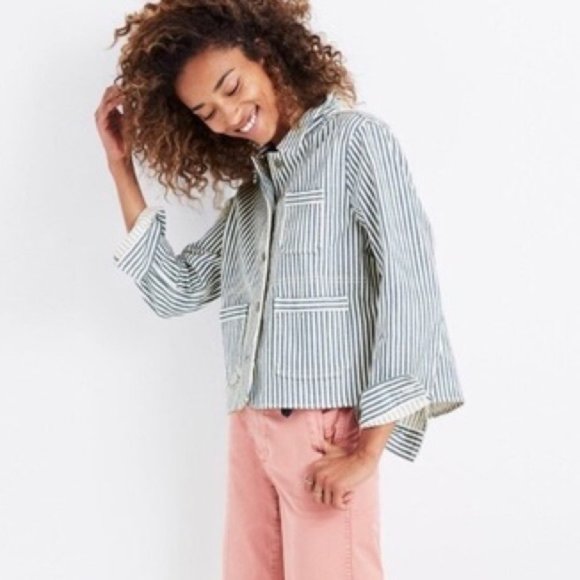 Madewell Shrunken Workwear Jacket in Poppy Stripe - Picture 4 of 4